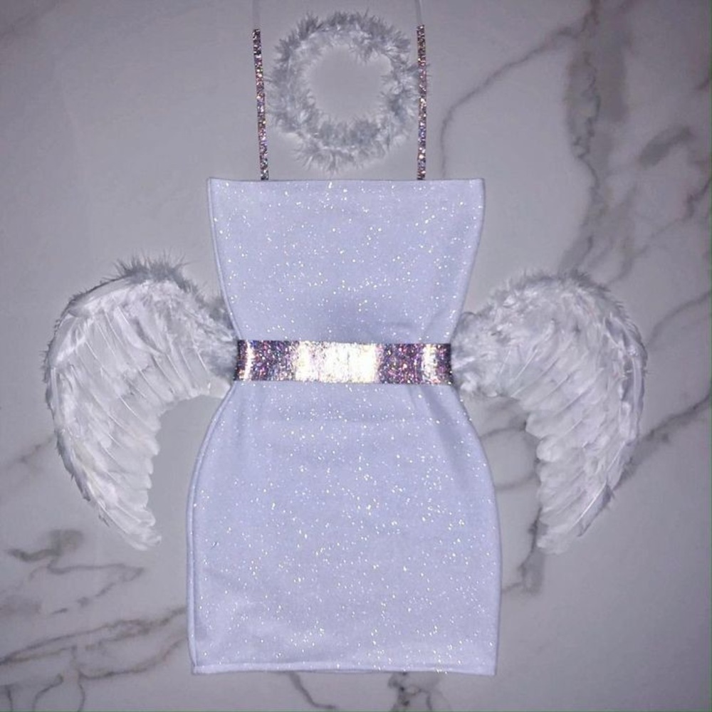 Glittery White Angel Dress with Wings and Halo